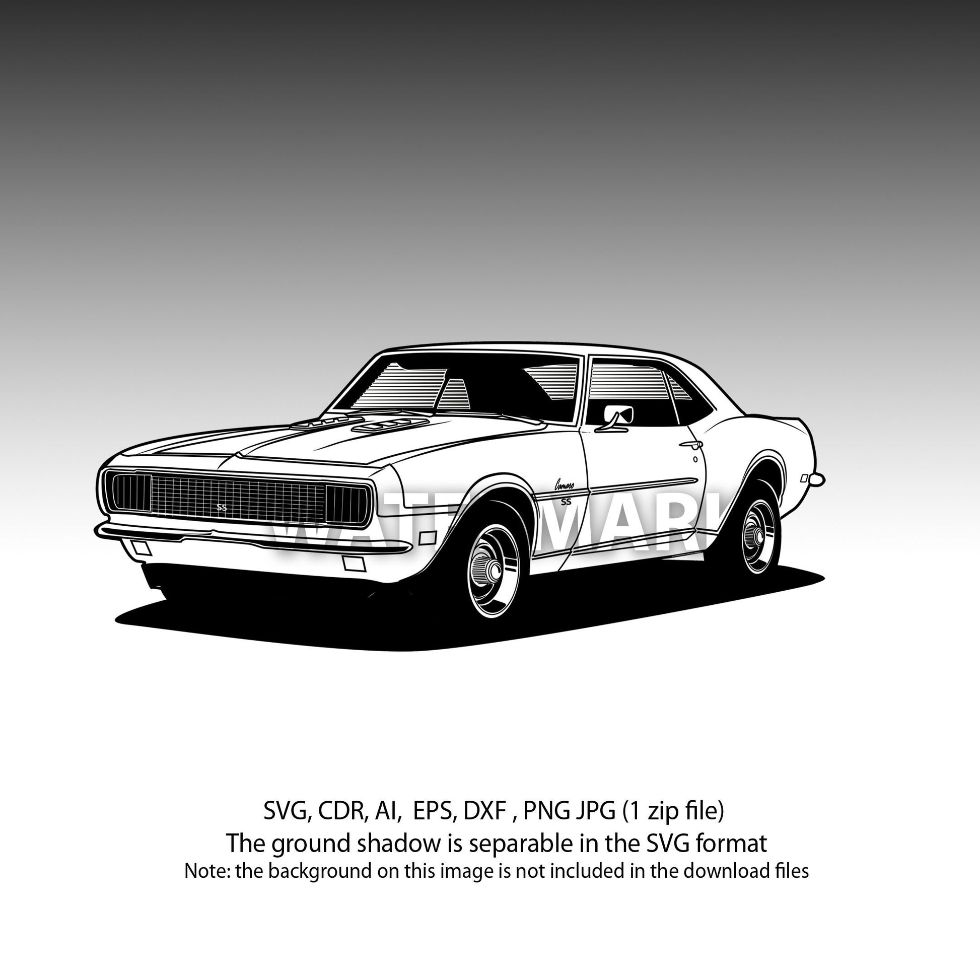 Chevrolet Camaro 1968 cdr, svg,ai, dxf, eps,png,jpg