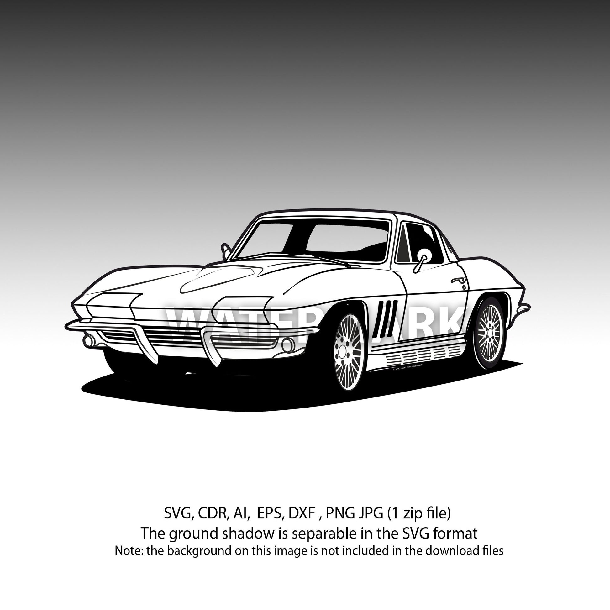 Chevrolet Corvette 1963 cdr, svg,ai, dxf, eps,png,jpg