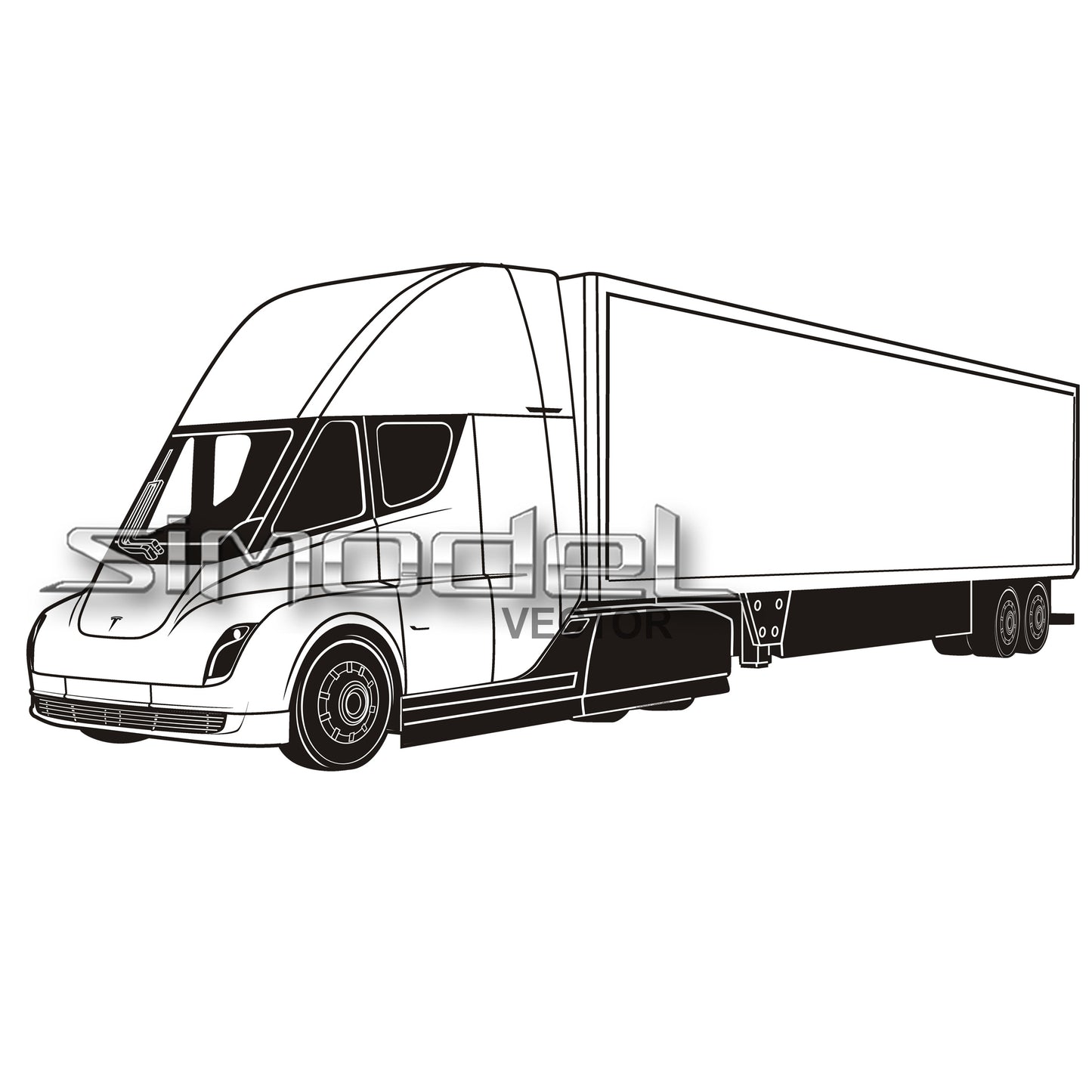 Tesla Electric truck with trailer svg, eps, ai, png, jpg